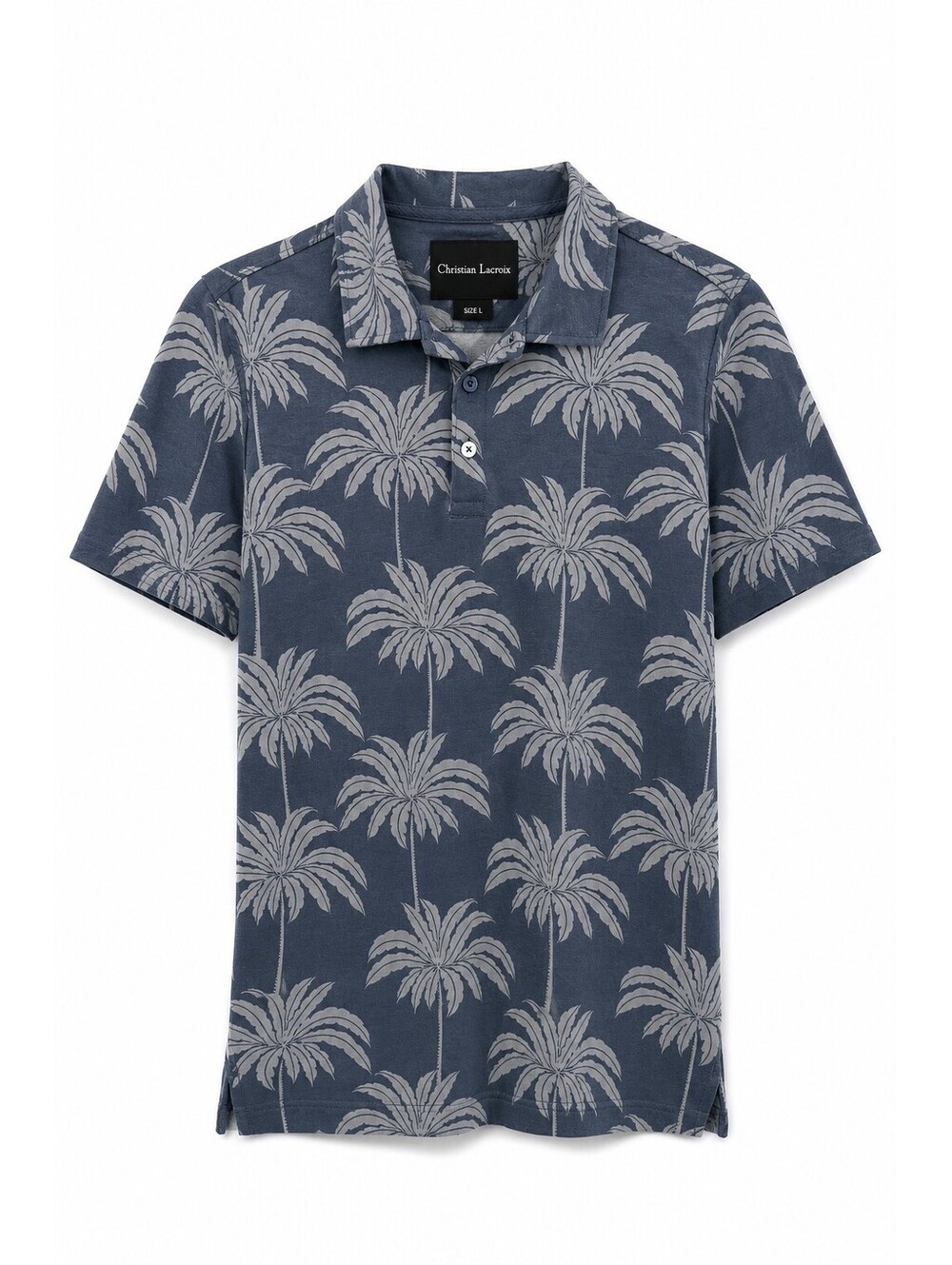 Christian Lacroix Palm Tree Modal Stretch Polo Shirt Blue Gray Size L